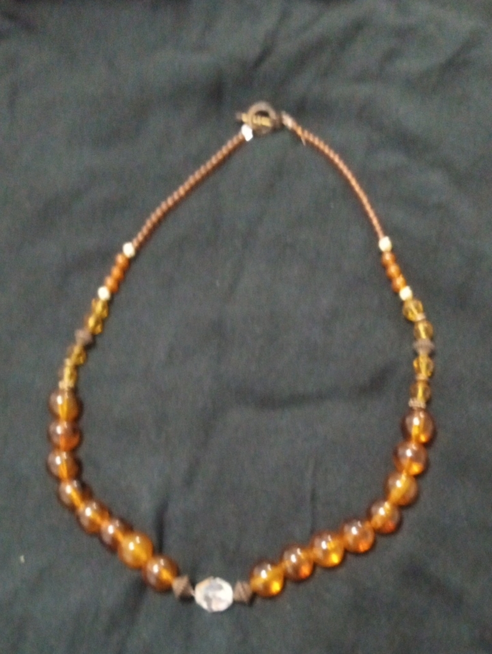 Amber Beads With Large Aurora Borealis Crystal Necklace
